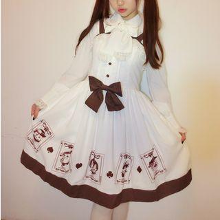 Bow Accent Cat Print Pinafore Dress
