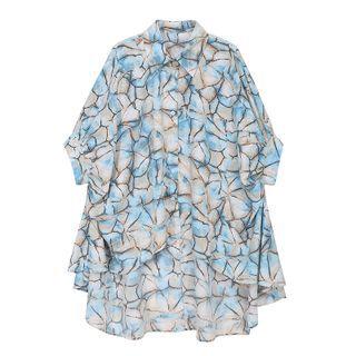 Batwing-sleeve Print Dip-back Shirt Green - One Size