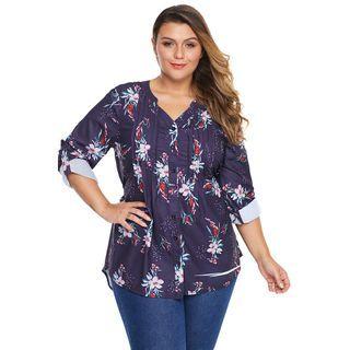 Plus Size Flower Print Shirt