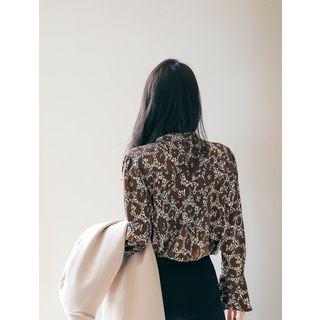 Tie-neck Bell-sleeve Leopard Top