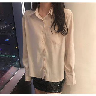 Plain Shirt / Faux Leather Mini A-line Skirt