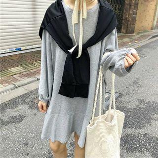 Set: Ruffle-hem Mini Pullover Dress + Scarf As Shown In Figure - One Size