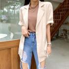 Short-sleeve Loose-fit Linen Blazer Beige - One Size