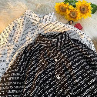 Lettering Print Elbow Sleeve Shirt