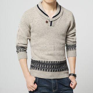 Patterned Shawl Collar Sweater