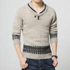 Patterned Shawl Collar Sweater
