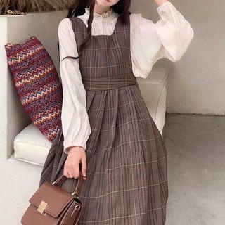 Chiffon Shirt / Plaid Midi Jumper Dress