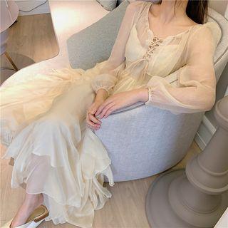 Spaghetti Strap Maxi Chiffon Dress / Chiffon Jacket