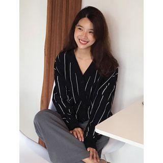 V-neck Pinstripe Cardigan