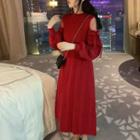Cold-shoulder Knit Midi A-line Dress