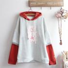 Mock Two Piece Printed Hoodie Light Gray - One Size
