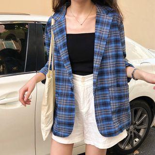 Plaid Blazer As Shown In Figure - One Size