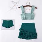 Swim Set: Frill Trim Tankini Top + Bottom + Swim Skirt