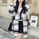 Striped Open-front Hooded Jacket Black & White - One Size