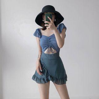 Short-sleeve Drawstring Cutout Swimdress