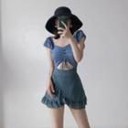 Short-sleeve Drawstring Cutout Swimdress