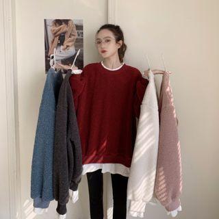 Mock Two-piece Faux Shearling Sweatshirt