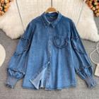 Frilled Denim Shirt Blue - One Size