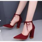 Pointed Ankle Strap Chunky Heel Pumps