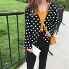 Polka Dot V-neck Buttoned Jacket Black - One Size