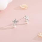 925 Sterling Silver Rhinestone Star Faux Pearl Earring 1 Pair - 925 Silver - Es1315 - Silver - One Size