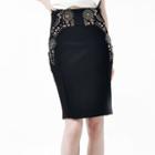 Embellished Slit Mini Sheath Skirt Black - S