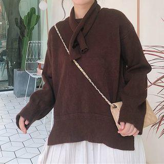 Set: Mock Neck Knit Top + Plain Scarf