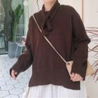 Set: Mock Neck Knit Top + Plain Scarf