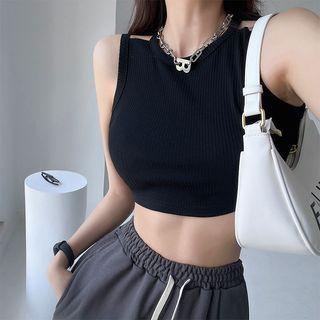 Cutout-shoulder Skinny Crop Tank Top