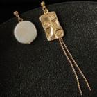 Disc Shell Alloy Fringed Asymmetrical Earring 1 Pair - A731 - Gold - One Size