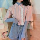 Short-sleeve Striped Lace Trim Crop Shirt
