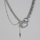 Layered Chain Heart Necklace Silver - One Size