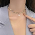 Rhinestone Pendant Choker Necklace - Zircon - Bead - One Size