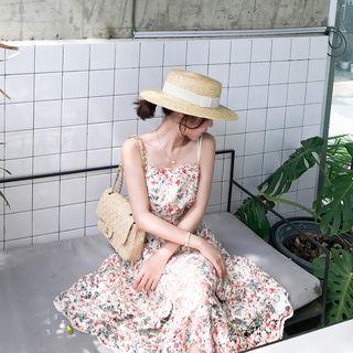 Floral A-line Spaghetti Strap Dress As Shown In Figure - L
