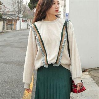 Frilled Contrast-trim Fleece Sweatshirt