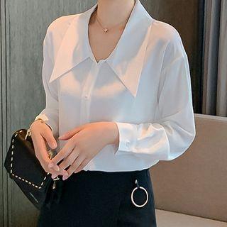 Long-sleeve Open-collar Chiffon Shirt