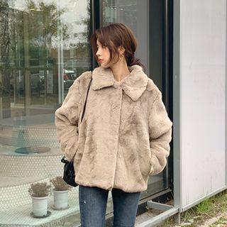 Hidden-button Faux-fur Jacket Cocoa - One Size