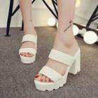 Woven Faux-leather Chunky-heel Slide Sandals