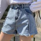 High-waist Distressed Washed Denim Short