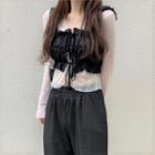 Long-sleeve Lace Top / Wide-leg Pants / Vest