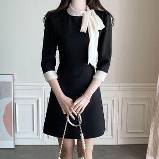 Scarf-neck Contrast-cuff Dress