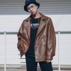 Faux-leather Double-breasted Jacket