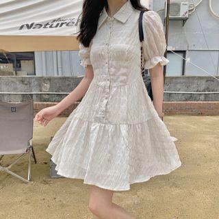 Puff-sleeve Chiffon Plain Dress
