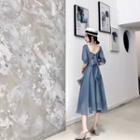 Set: Elbow-sleeve A-line Midi Chiffon Dress + Camisole Top
