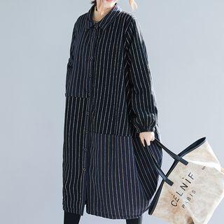 Striped Padded Long Jacket As Shown In Figure - One Size