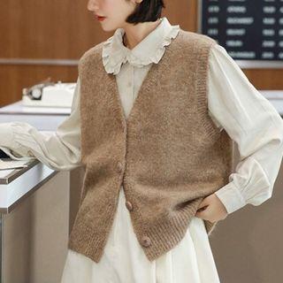 Button-up Sweater Vest Brown - One Size