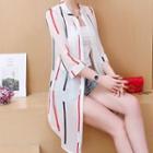 3/4-sleeve Printed Long Chiffon Top