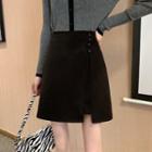 Irregular Woolen Plaid Split Mini Skirt