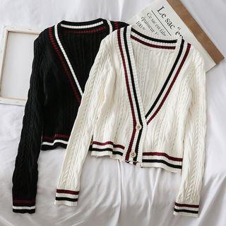 Deep V-neck Striped Knit Cardigan