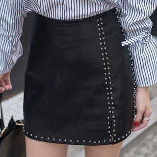 Studded-detail Faux-leather Skirt